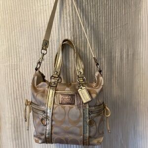 COACH POPPY Elegant Gold and Tan Shoulder Bag